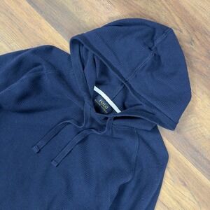 Polo Ralph Lauren Mens 2XL Navy Blue Waffle Knit Thermal Cotton Pullover Hoodie
